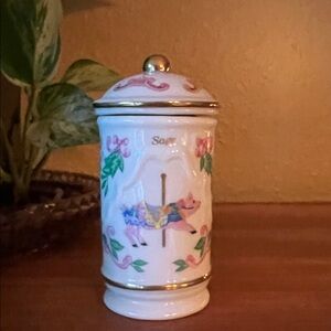 Lenox Porcelain Carousel Carousel Horse (Pig) Sage Spice Jar - White & Pink